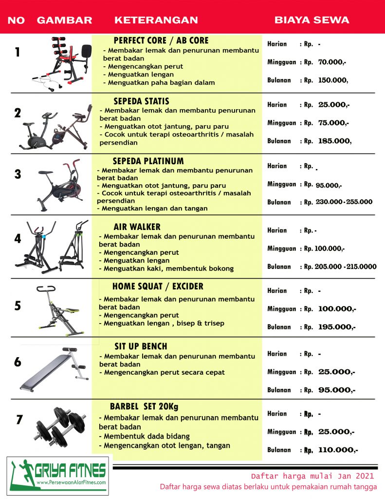 Daftar Harga Sewa Alat Fitnes Semarang Solo Dan Yogya Griya Fitnes